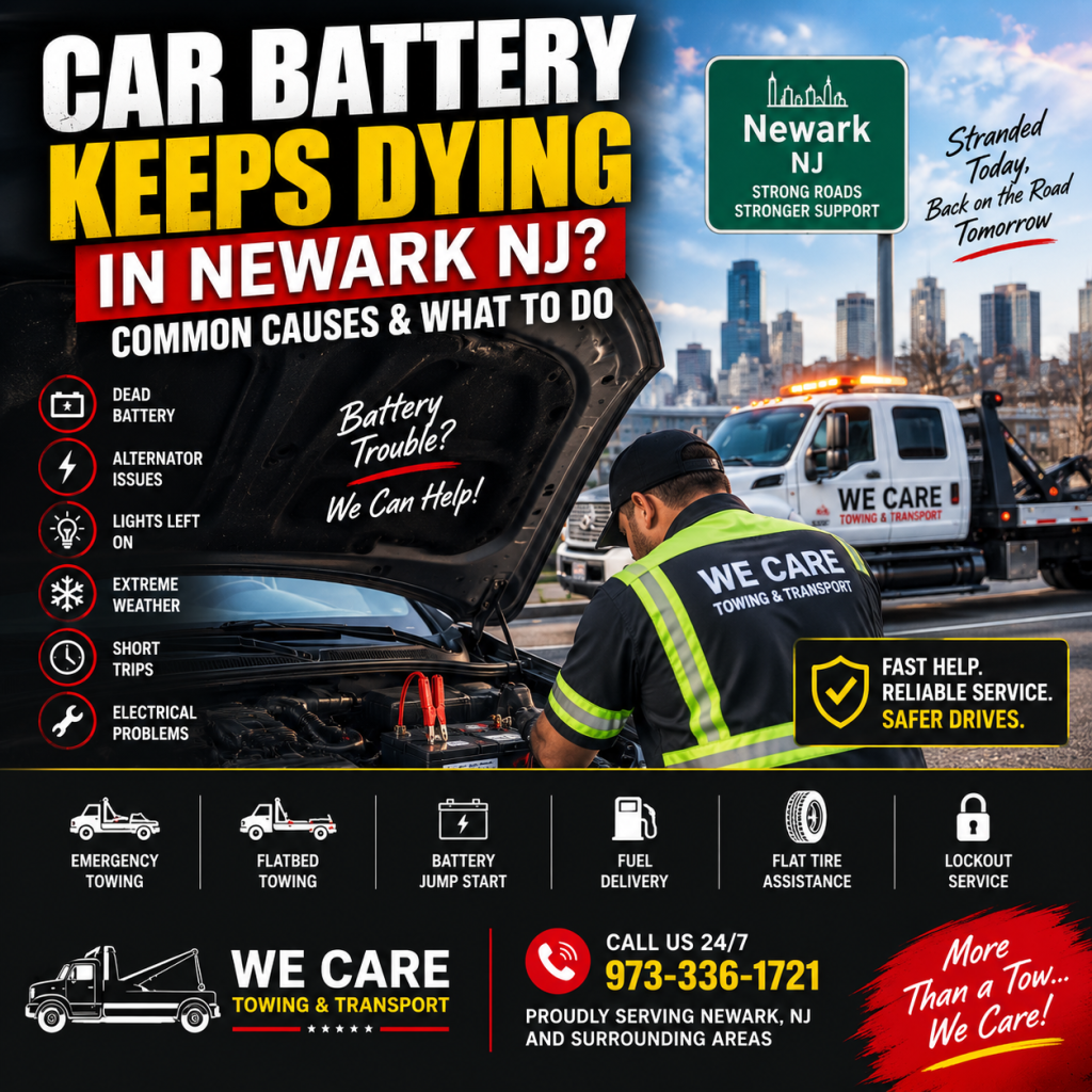 Car with dead battery receiving roadside assistance in Newark NJ