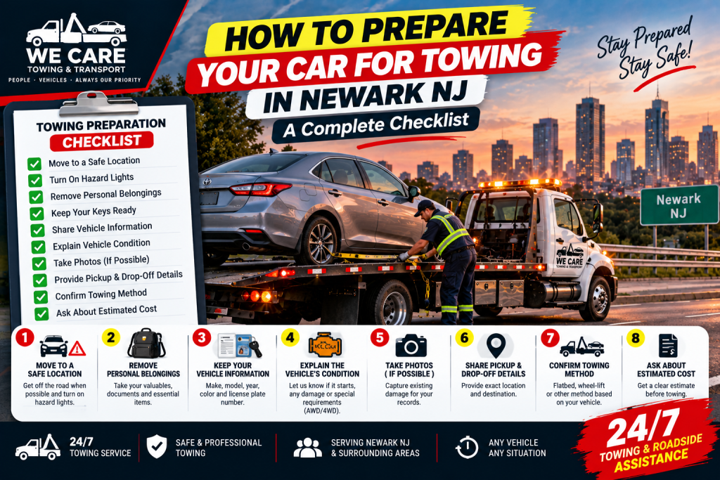 Checklist for preparing a car for towing in Newark NJ